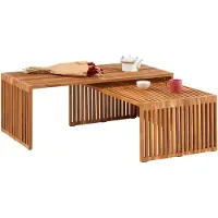 Idimex HAVANA salontafel met lamellen, set van 2 - natuurlijk teakhout