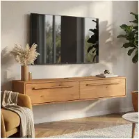 Idimex Lowboard TECCA 145 cm met 2 kleppen van massief hout - eiken afwerking