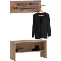 Idimex Garderobeset MALEA met wandgarderobe en bank van spaanplaat in eiken Viking. Met kledingstang en schoenenrek [draagvermogen bank 100 kg] [draagvermogen wandpaneel 5 kg] - Hoofdafbeelding sfeerbeeld