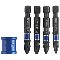 Irwin jeu de 4 embouts de vissage - ph2 x 2 + pz2 x 2 + porte-vis magnetique