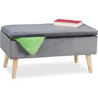 Relaxdays zitbank met opbergruimte - 40 l - houten poten - met deksel - halbank - donkergrijs