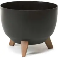 Lamela Verhoogde plantenpot, grote kunststof plantenbak met poten voor binnen en buiten, duurzame ronde plantenbak voor kamerplanten (29 cm, zwart)