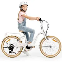 Sun baby Flower Bike Fiets voor een meisje van 6 tot 10 jaar, 20 inch Wit Beige, 6 versnellingen Shimano, kinderfiets in hoogte verstelbaar