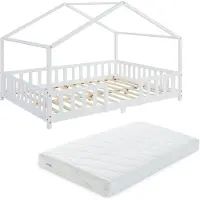 En.casa Kinderbed Treviolo met uitvalbeveiliging en matras 120x200 wit