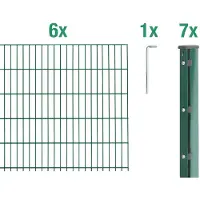 Alberts 674816 dubbelstaafmat hekwerk als 17-delige complete hekwerkset, kunststofgecoat, groen, hoogte 163 cm, lengte 15 m