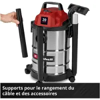 Einhell Elektrische Nat-/Droogzuiger TC-VC 2045 S - 900 W - 180 mbar - 20 L - Blaasaansluiting - Incl. diverse accessoires - kunststofslang 1,5 m - 3-delige kunststof buis - Schuimfilter
