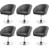MCW Set van 6 eetkamerstoelen -F19, keukenstoel, draaistoel, loungestoel, draaibaar, in hoogte verstelbaar ~ grijs kunstleer