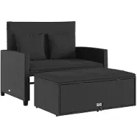 vidaXL Tuinbank 2-zits met kussens poly rattan zwart