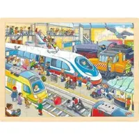 Goki Puzzel - Treinstation - 96 stukjes - 40x30x0,8cm - Hout - 3+