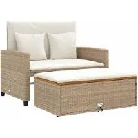 vidaXL Tuinbank 2-zits met kussens poly rattan en acaciahout beige