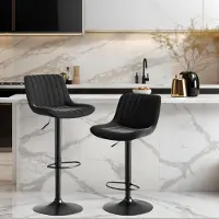 MODFU - Barkrukken - Draaibaar En In Hoogte Verstelbaar - Modern - Voor Keuken Of Bar - Fluweel - Zwart - Set Van 2