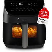 Medion X20 XL Heteluchtfriteuse (6,6 L, 5 vleesprogramma’s met kerntemperatuursonde, stille DC-motor 1.700 W, 10 programma’s, PFAS-vrij, ILAG coating)