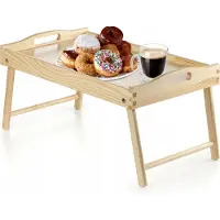 Kadax Bedtafel, ontbijtdienblad van grenenhout, 19 x 30 x 50 cm, serveerdienblad, inklapbaar beddienblad, eetdienblad voor ontbijt op bed, bijzettafel (kleurloos)