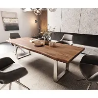 DELIFE Eettafel Edge 260x100 XL acacia bruin roestvrijstaal smal Live-Edge