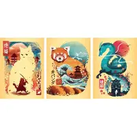 Ravensburger Minipuzzel-set, 100 stukjes - Ukiyo-e kattenstrijder, rode panda en draak