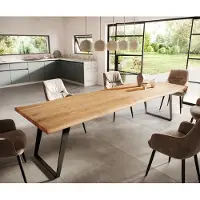DELIFE Eettafel Edge 300x100 XL acacia natuur metaal schuin Live-Edge