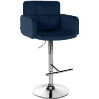 CLP Los Angeles Barkruk - Met armleuning - Met rugleuning - Verstelbaar - Velvet - Fluweel - blauw chroom