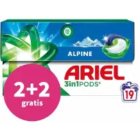 Ariel 2+2 Gratis: 3in1 Wasmiddel Pods Alpine 19 Stuks
