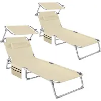 TecTake - Set van 2 ligbedden Chloe 4 standen , inklapbaar -beige- 68 x 190 x 28 cm , met zijvak