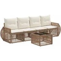 vidaXL Tuinbank Set 5 st Beige en Crème Wit poly rattan