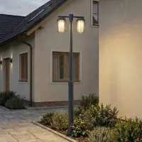 LUCANDE buitenlamp Chandan, hoogte 215 cm, antraciet, 2-lamps Chandan, alu / grijs / zink, metaal, Modern