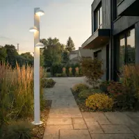 LUCANDE LED buitenlamp Velira, lichtgrijs, 220 cm, 3-lamps Velira, alu / grijs / zink, metaal, Modern