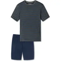 Schiesser Pyjama kort 'Casual Essentials' blauw / grijs / zwart