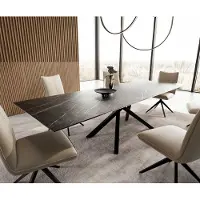 DELIFE Eetkamertafel Edge 200-300x100 keramiek LaminamNoir Desir bruin kruisframe rechthoek zwart uitschuifbaar