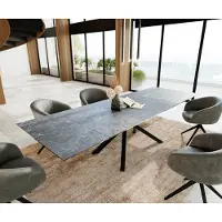 DELIFE Eetkamertafel Edge keramiek LaminamNero Greco grijs 200-300x100 kruisframe rechthoek zwart uitschuifbaar