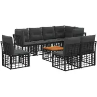 vidaXL Buiten bank set 9 st Zwart en Donker Grijs Polyester