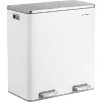 Mazazu MIRA Home - Pedaalemmer afvalscheiding - Prullenbak 60 liter met 2 vakken - Wit - 58,6x32x65 cm