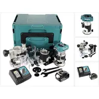 Makita Accu-aangedreven multifunctionele freesmachine DRT 50 RF1J X2, 18 V Li-Ion, inclusief Makpac-koffer, freesmodules en 1 extra accu (3.0 Ah) en oplader