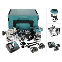 Makita Accu-aangedreven multifunctionele freesmachine DRT 50 RTJ X2, 18 V Li-Ion, inclusief Makpac-koffer, freesmodules en 2 accu's van 5.0 Ah, plus een oplader