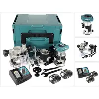 Makita Accu-aangedreven multifunctionele freesmachine DRT 50 RFJ X2, 18 V Li-Ion, inclusief Makpac-koffer, freesmodules en 2 accu's van 3.0 Ah, plus een oplader