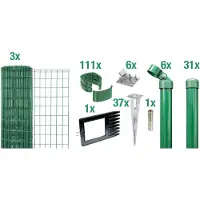 Alberts Fix-Clip pro als complete set, draadafscheidingskniestuk en slaggrondcontactdoos, antraciet of groen, hoogte 81-153 cm, lengte 10 m