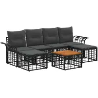 vidaXL Buiten bank set 7 st Zwart en Donker Grijs Polyester