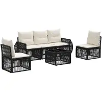 vidaXL Tuinbank Set 6 st Zwart en Crème Wit poly rattan