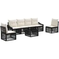 vidaXL Tuinbank Set 7 st Zwart poly rattan