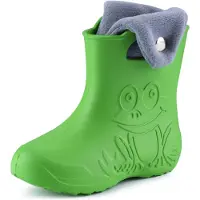 Ladeheid LA-CA-FrogButton Kinder Regenlaarzen - Rubber - met Binnenschoen - EVA - Wasbare Binnenschoen – Groen/Grijs -24/25