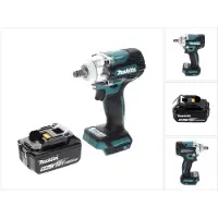 Makita Boormachine + slagboor, DTW 300 T1 Accu-slagmoersleutel 18 V 330 Nm 1/2" Borstelloos + 1x accu 5.0 Ah - zonder oplader (Oplaadbare batterij)