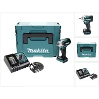 Makita Boormachine + slagboor, DTW 300 RF1J Accu-slagmoersleutel 18 V 330 Nm 1/2" Borstelloos + 1x accu 3.0 Ah + lader + M (Oplaadbare batterij)