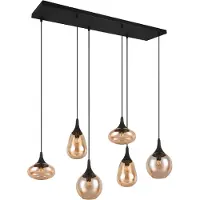 TRIO LUMINA - Hanglamp - Zwart - excl. 6x E14 40W - Aanpasbaar in hoogte - Amber glas