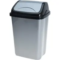 Excellent houseware Afvalemmer SWING - 10 liter - grijs/zwart - met klep deksel - kunststof - prullenbak - Toilet - Badkamer - Kantoor