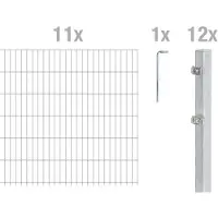 Alberts 669911 dubbelstaafmat hekwerk als 24-delige complete hekwerkset, thermisch verzinkt, hoogte 183 cm, lengte 27,5 m