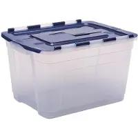 Fellowes BANKERS BOX opbergbox, inhoud 55 l, stapelbaar, gedeeld scharnierend deksel, L 590 x B 430 x H 350 mm, polypropeen, transparant donkerblauw