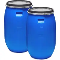 Garronda 2x120L Kunststof Trommel Met Deksel - Regenton - Vat - HDPE - Voedselvat - Tuin Hobbock – Blauw – GD-STE-Barrel-B120C-2B