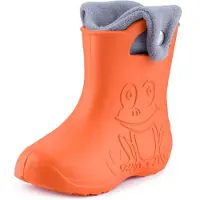 Ladeheid LA-CA-FrogButton Kinder Regenlaarzen - Rubber - met Binnenschoen – EVA - Wasbare Binnenschoen – Oranje/Grijs -28/29