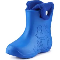 Ladeheid LA-CA-FrogButton Kinder Regenlaarzen - Rubber - met Binnenschoen – EVA - Wasbare Binnenschoen – Blauw/Navy Blauw -34/35