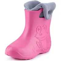 Ladeheid LA-CA-FrogButton Kinder Regenlaarzen - Rubber - met Binnenschoen - EVA - Wasbare Binnenschoen – Roze/Grijs -22/23