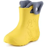 Ladeheid LA-CA-FrogButton Kinder Regenlaarzen - Rubber - met Binnenschoen - EVA - Wasbare Binnenschoen – Geel/Grijs -24/25